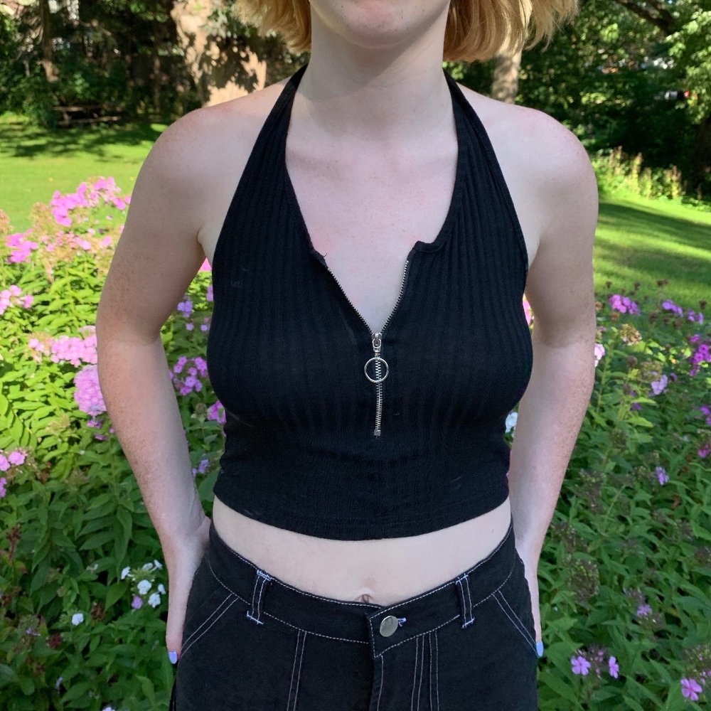 Black zip up halter